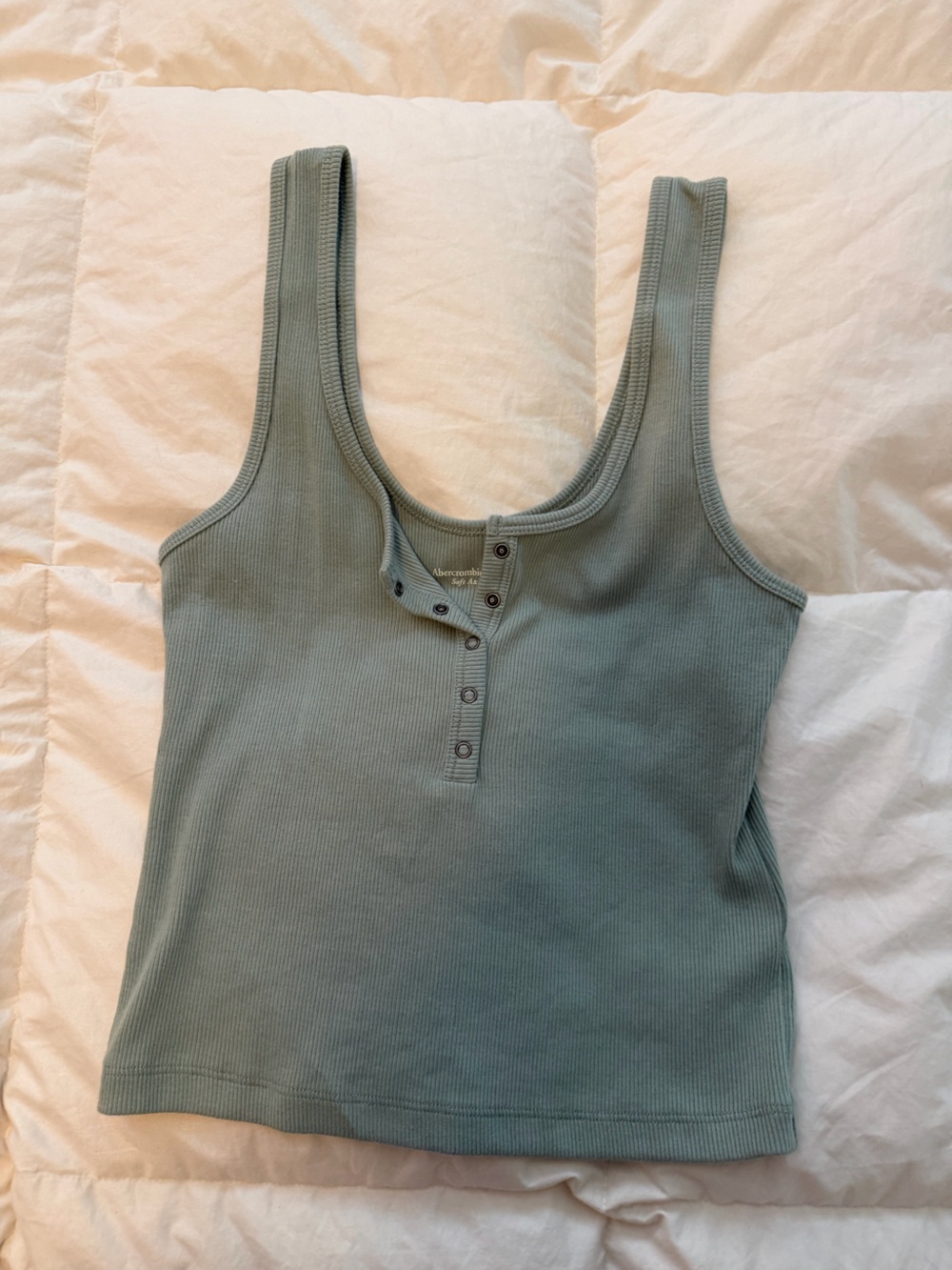 Abercrombie & Fitch Ribbed Henley Tank - Sage Green